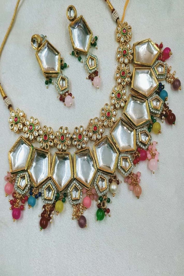 Ethnic Necklace Set In Multi Color With Stone Work