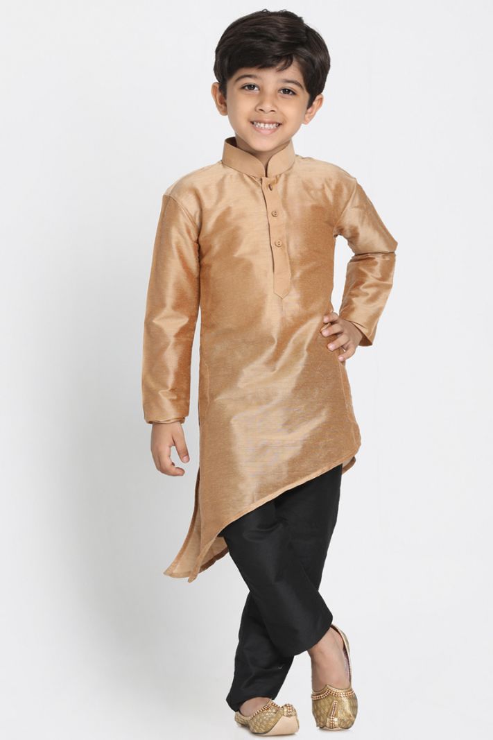 Gold Cotton Silk Blend Kurta and Black Pajama For Diwali