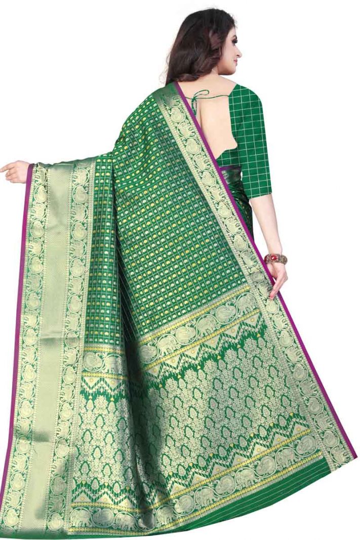 Green Banarasi Cotton Silk Saree with Blouse