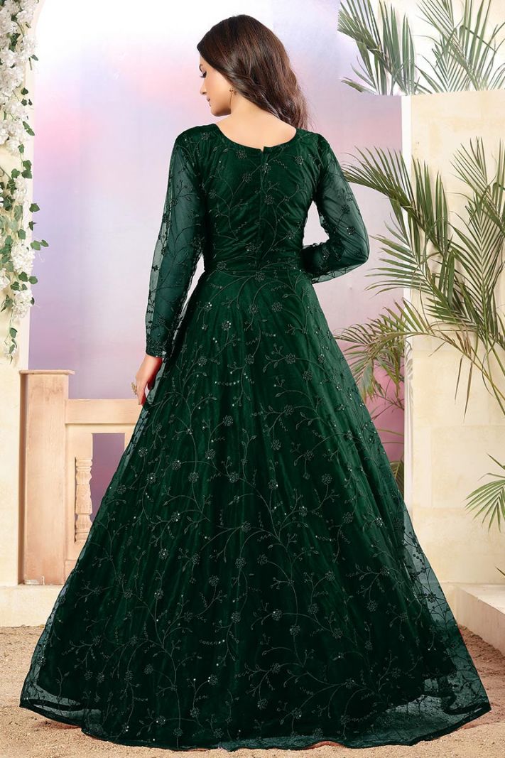 Green Net Anarkali Suit with Net Dupatta