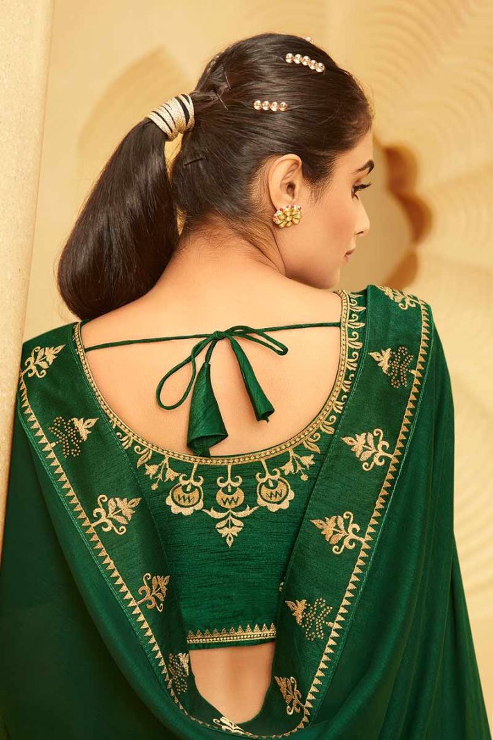 Green Vichitra Silk Saree with Phantom Silk Blouse