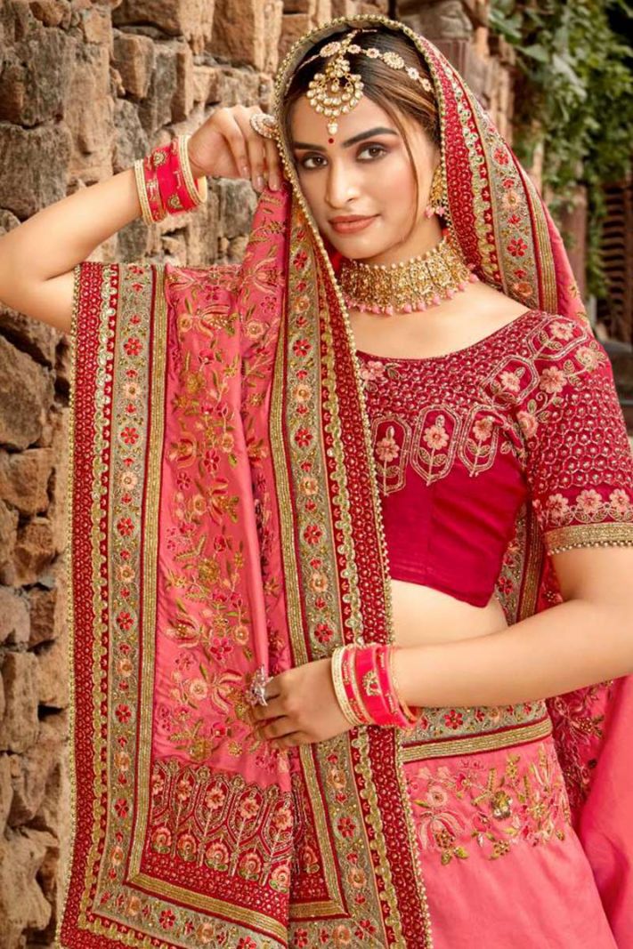 Kalista Pink Barfi Silk Saree and Blouse with Heavy Embroidery Work