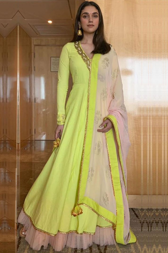 Light Green Silk Anarkali Suit with Zari Work