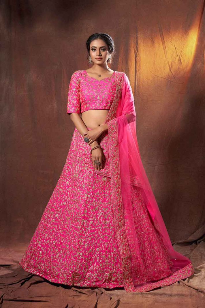Pink Art Silk Heavy Designer Lehenga Choli With Dori Embroidery Work