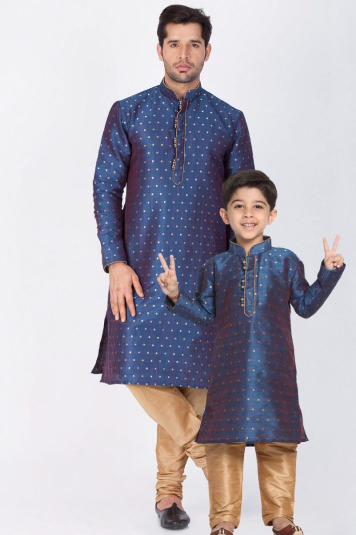 Royal Blue and Light Brown Kurta Pajama Set For Diwali