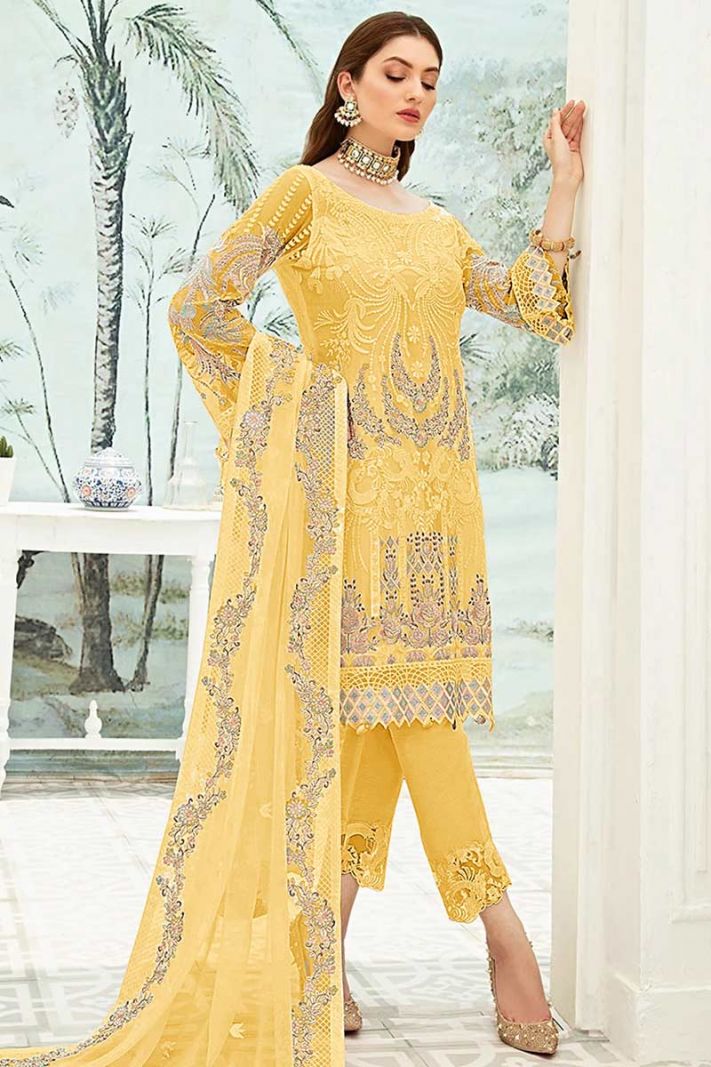 yellow-georgette-trouser-suit-with-net-dupatta-salv2107