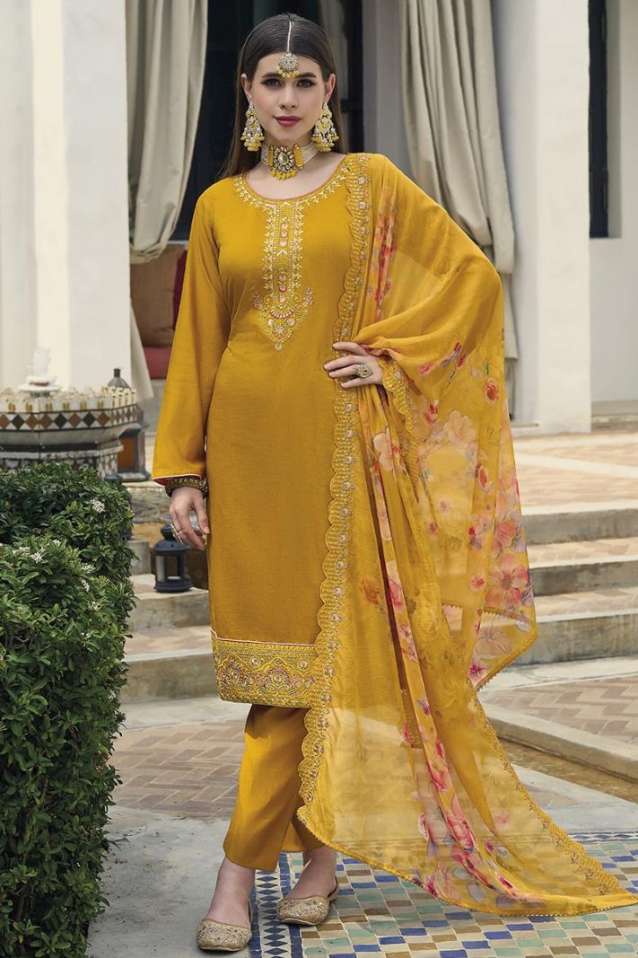 Viscose Silk Trouser Suit in Yellow Color