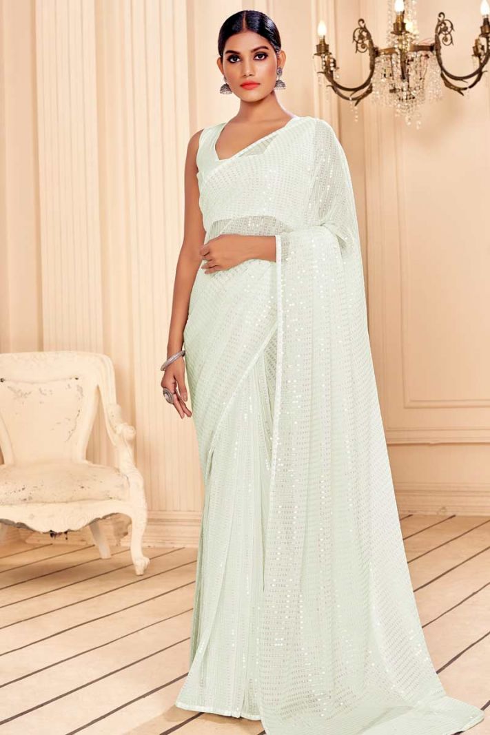 whiteg-faux-georgette-saree-with-art-silk-blouse-srev2105