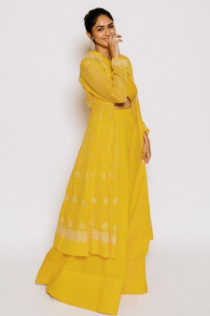 Yellow Color Georgette Fabric Palazzo Suit with Jacket