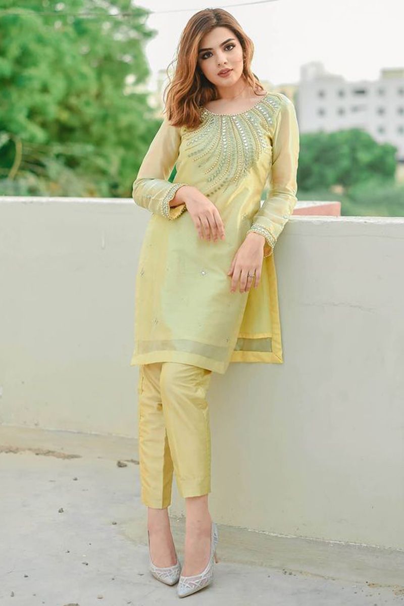 Buy Designer Yellow Stylish Straight Pant Suit For Party Online - SALA2396