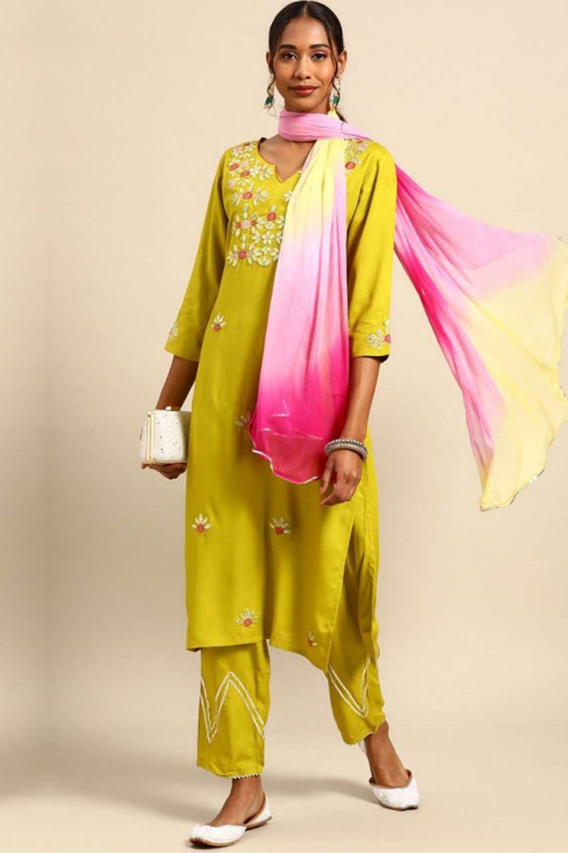 New Yellow Kurti Palazzo Set Indian Bollywood Designer Kurta Kurti Pant  Dupatta | eBay