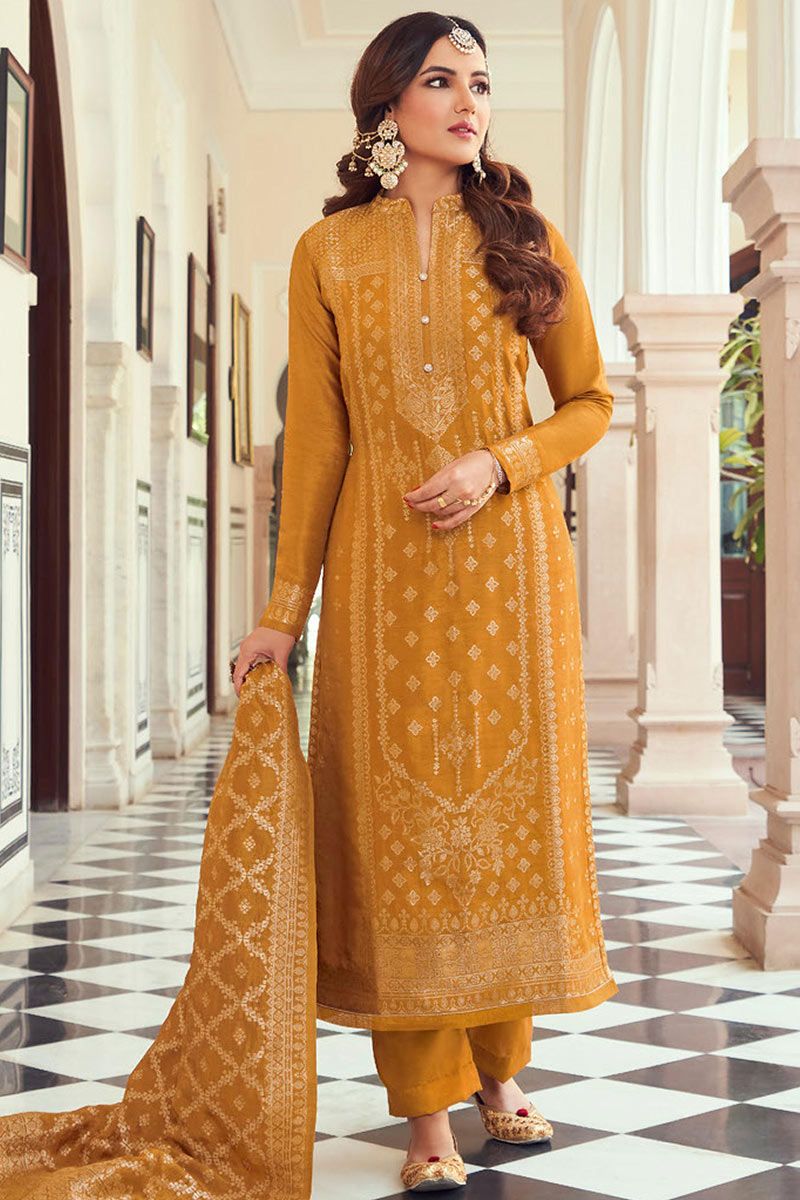 Designer Mustard Color Viscose Straight Suit For Haldi Function