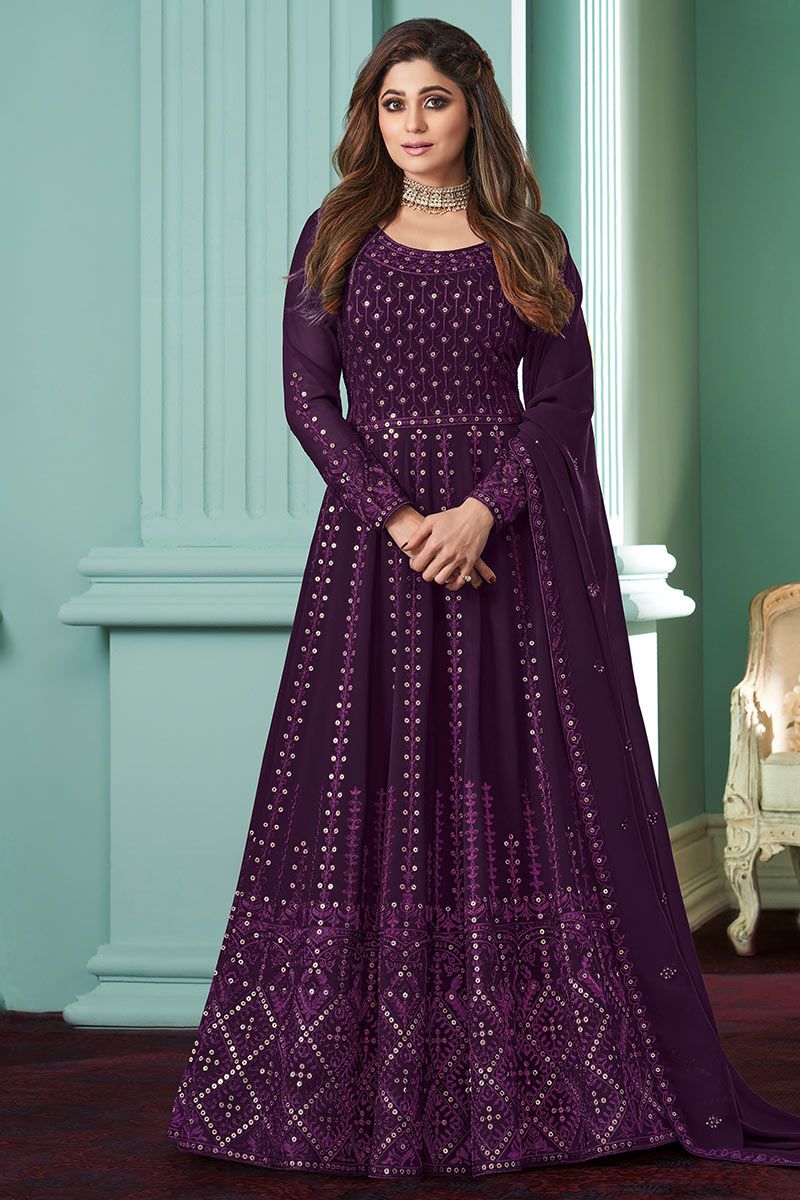 Anarkali Embroidered Bollywood Party Wear Salwar Suit In Heavy Georgette  Size Xl