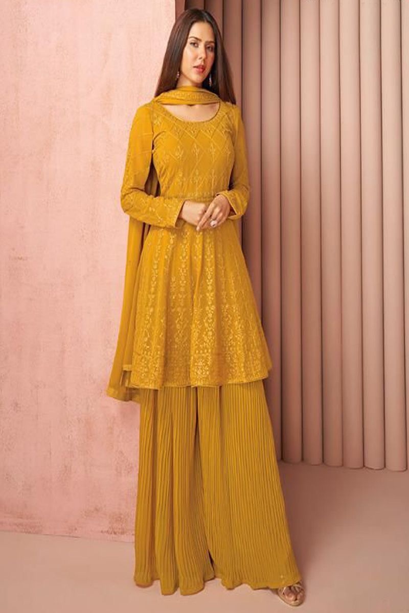 Embroidered Yellow Sharara Suit at Rs 1550/piece in Jaipur | ID: 25687513255